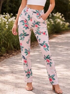 Tropical Pink Old Navy Floral Straight Leg Pants